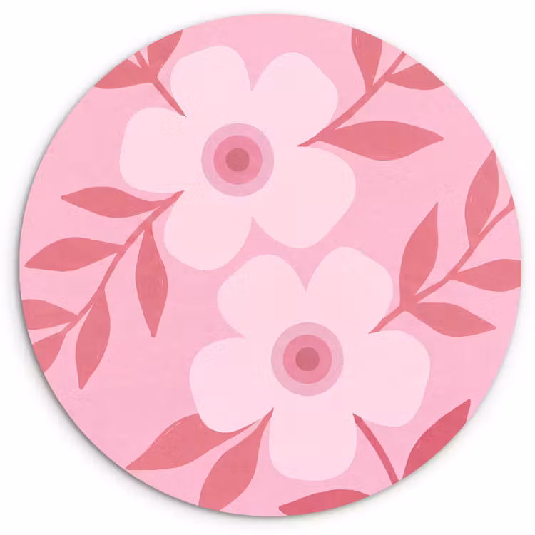 Bloemen - Abstract - Modern - Roze - Natuur Wandcirkel kunststof plaat 5mm dik klein -3d