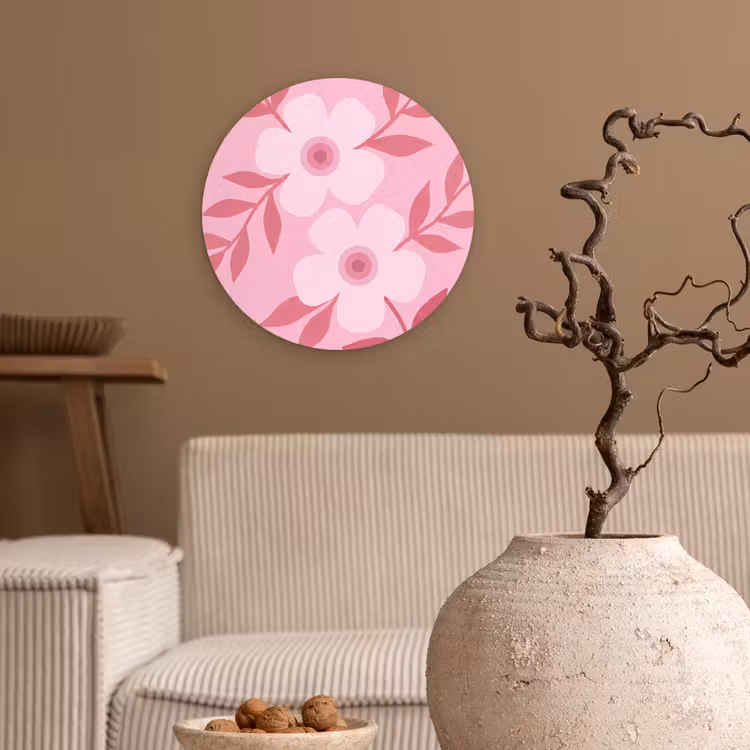 Bloemen - Abstract - Modern - Roze - Natuur Wandcirkel kunststof plaat 5mm dik klein -sfeer1