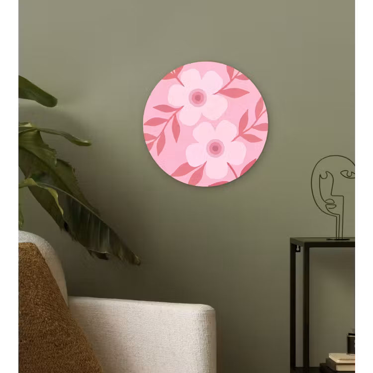 Bloemen - Abstract - Modern - Roze - Natuur Wandcirkel kunststof plaat 5mm dik klein -sfeer3
