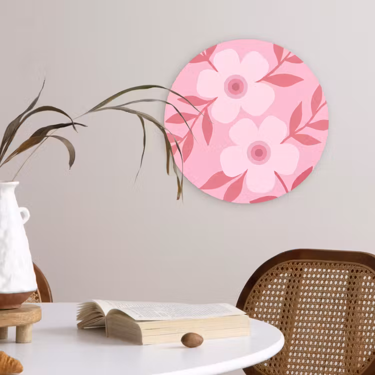 Bloemen - Abstract - Modern - Roze - Natuur Wandcirkel kunststof plaat 5mm dik klein -sfeer4