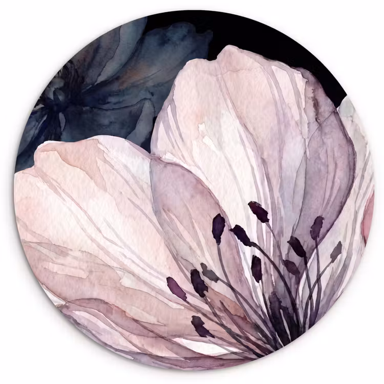 Bloemen - Aquarel - Modern - Roze - Donker Wandcirkel kunststof plaat 5mm dik klein -3d