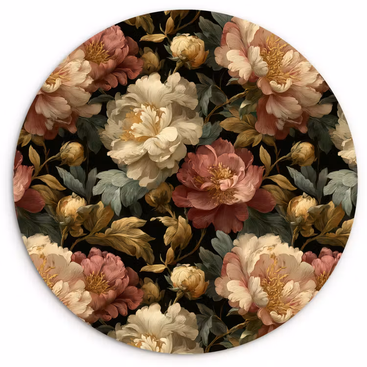 Bloemen - Barok - Patroon - Roze - Crème Wandcirkel kunststof plaat 5mm dik klein 188 -3d