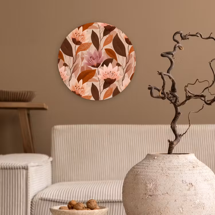 Bloemen - Bladeren - Bruin Wandcirkel kunststof plaat 5mm dik klein 188 -sfeer1