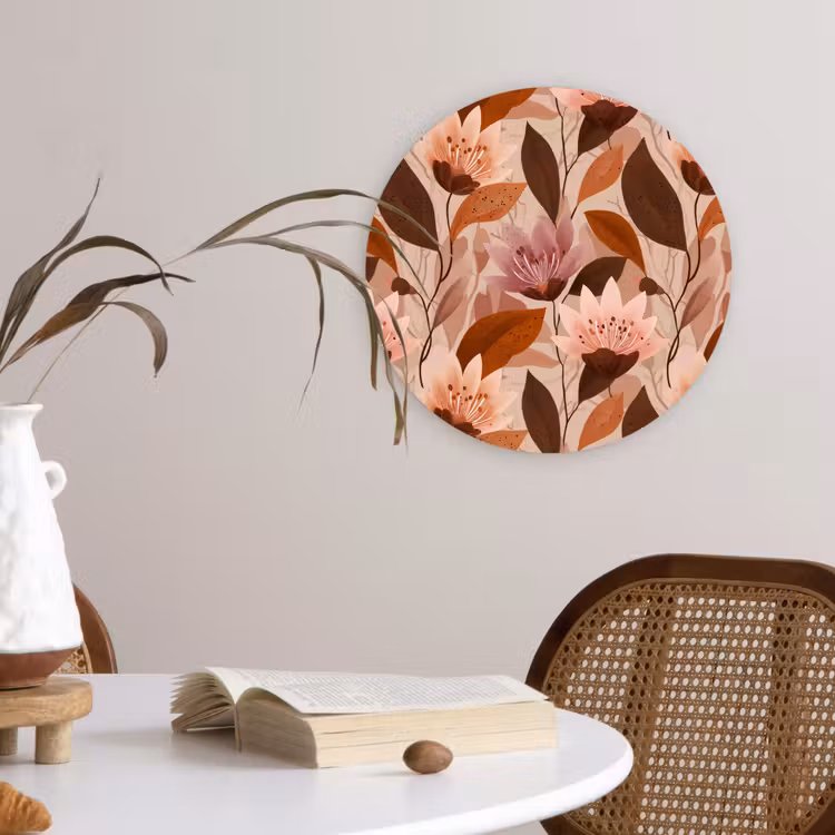 Bloemen - Bladeren - Bruin Wandcirkel kunststof plaat 5mm dik klein 188 -sfeer4