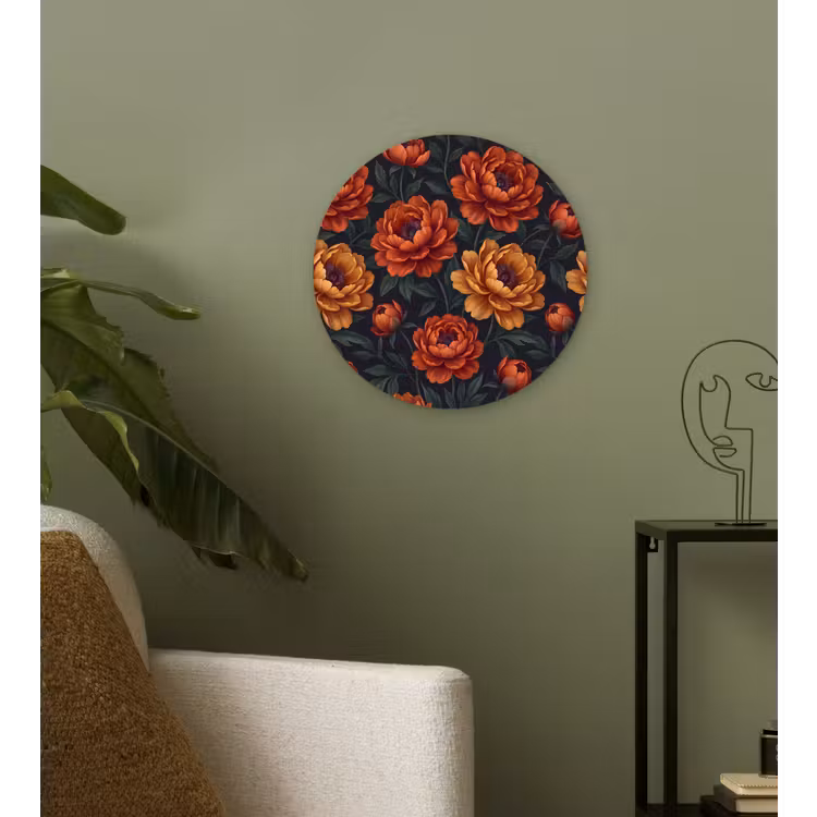 Bloemen - Bladeren - Natuur - Modern - Oranje Wandcirkel kunststof plaat 5mm dik klein -sfeer3
