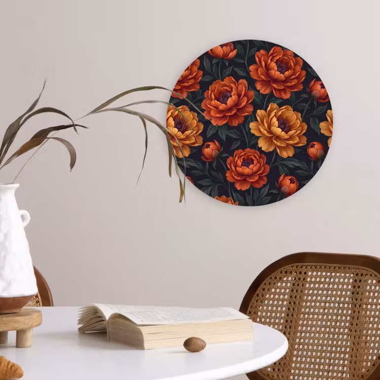 Bloemen - Bladeren - Natuur - Modern - Oranje Wandcirkel kunststof plaat 5mm dik klein -sfeer4