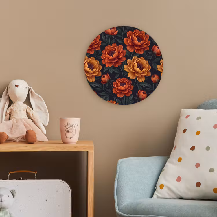 Bloemen - Bladeren - Natuur - Modern - Oranje Wandcirkel kunststof plaat 5mm dik klein -tsfeer1_kind