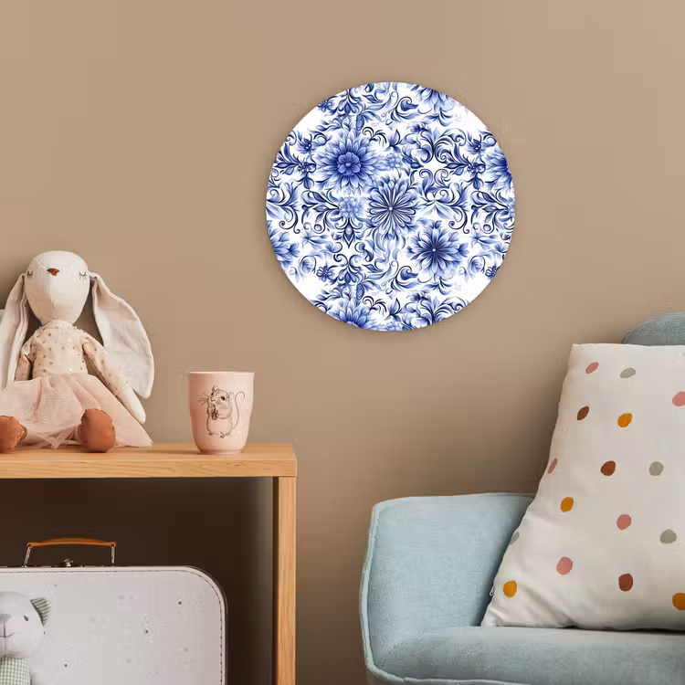 Bloemen - Blauw - Patroon - Wit Wandcirkel kunststof plaat 5mm dik klein 188 -tsfeer1_kind