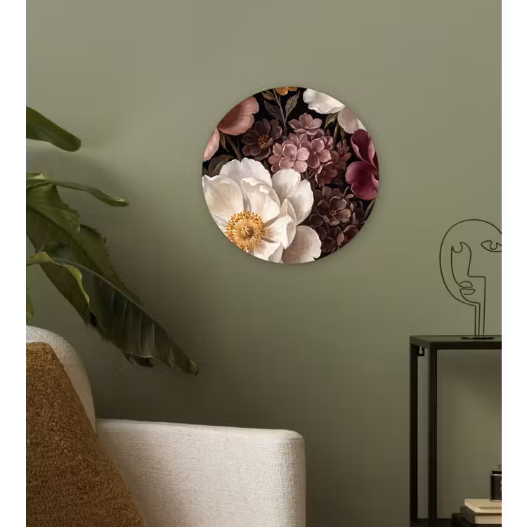 Bloemen - Boeket - Klassiek - Donker - Rood Wandcirkel kunststof plaat 5mm dik klein -sfeer3