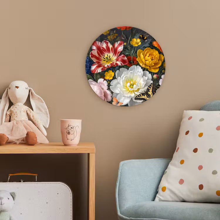 Bloemen - Boeket - Klassiek - Kleurrijk - Natuur Wandcirkel kunststof plaat 5mm dik klein -tsfeer1_kind