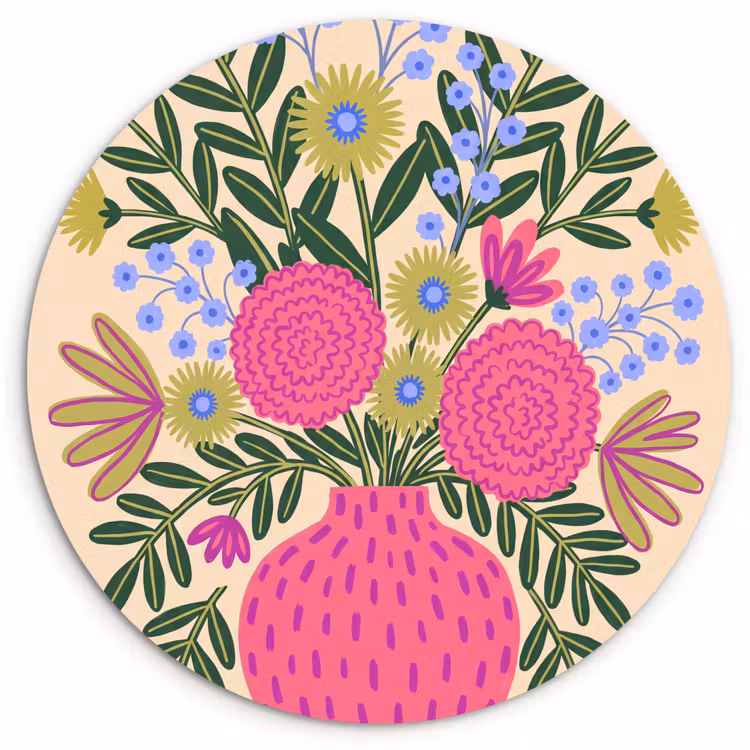 Bloemen - Boeket - Natuur - Abstract - Roze Wandcirkel kunststof plaat 5mm dik klein -3d