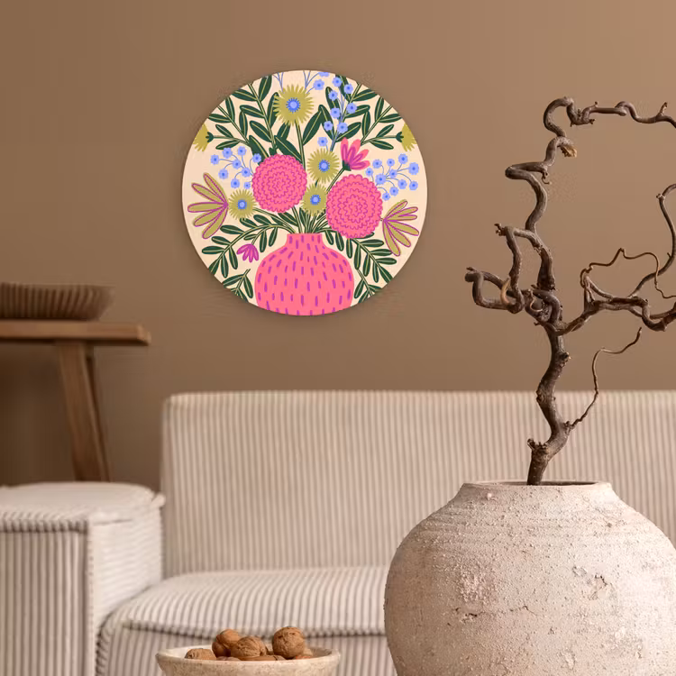 Bloemen - Boeket - Natuur - Abstract - Roze Wandcirkel kunststof plaat 5mm dik klein -sfeer1