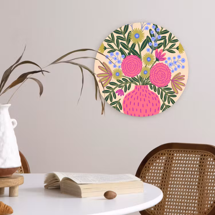 Bloemen - Boeket - Natuur - Abstract - Roze Wandcirkel kunststof plaat 5mm dik klein -sfeer4