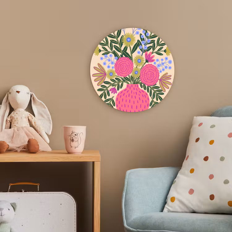 Bloemen - Boeket - Natuur - Abstract - Roze Wandcirkel kunststof plaat 5mm dik klein -tsfeer1_kind