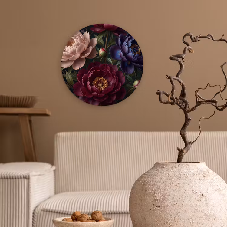 Bloemen - Boeket - Natuur - Modern - Donker Wandcirkel kunststof plaat 5mm dik klein -sfeer1