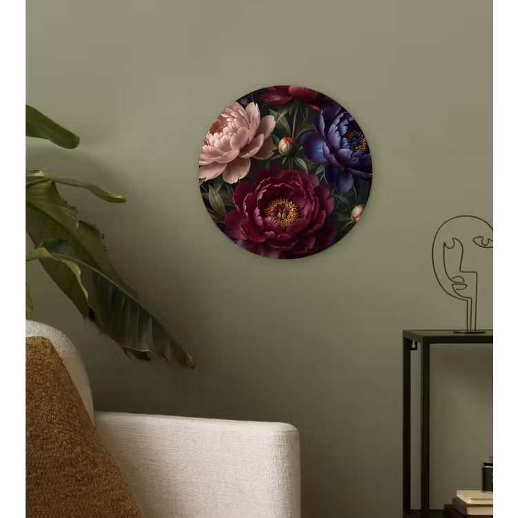 Bloemen - Boeket - Natuur - Modern - Donker Wandcirkel kunststof plaat 5mm dik klein -sfeer3