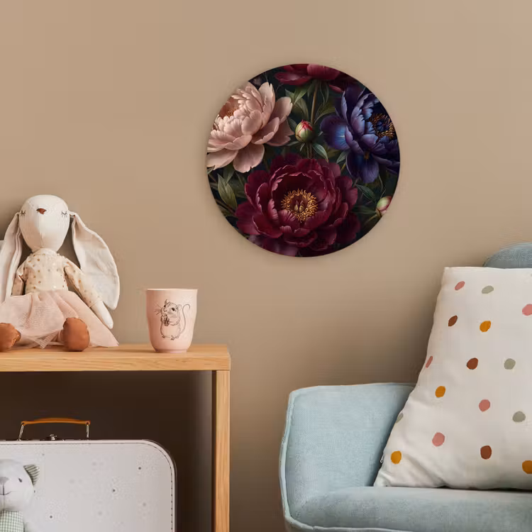 Bloemen - Boeket - Natuur - Modern - Donker Wandcirkel kunststof plaat 5mm dik klein -tsfeer1_kind