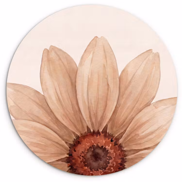 Bloemen - Bloemblad - Natuur - Aquarel - Beige Wandcirkel kunststof plaat 5mm dik klein -3d