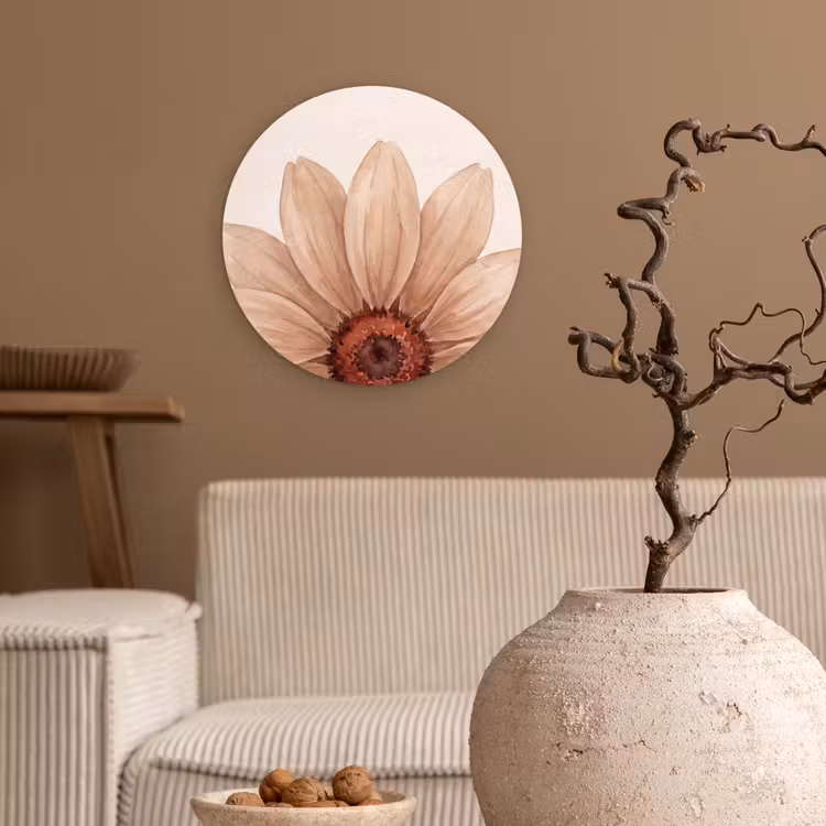 Bloemen - Bloemblad - Natuur - Aquarel - Beige Wandcirkel kunststof plaat 5mm dik klein -sfeer1