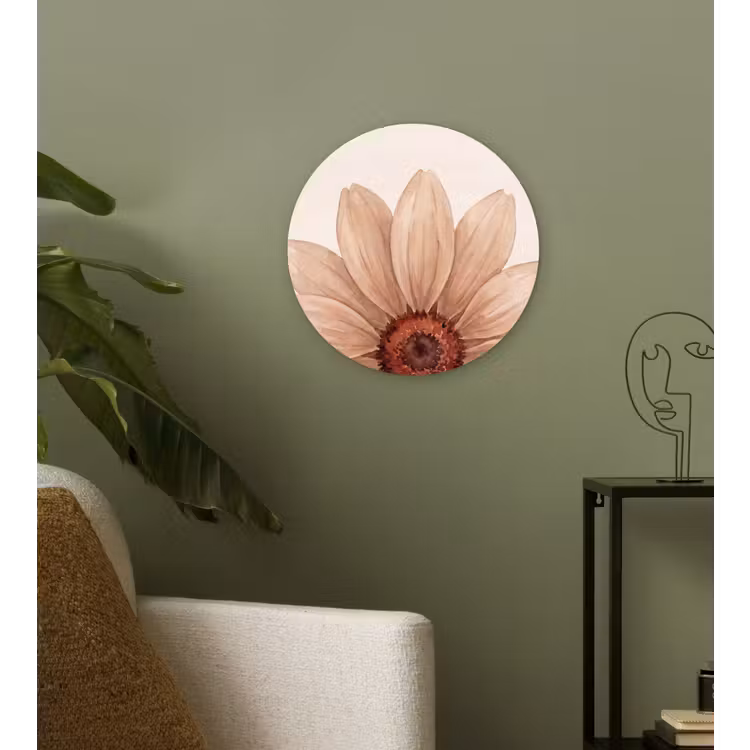 Bloemen - Bloemblad - Natuur - Aquarel - Beige Wandcirkel kunststof plaat 5mm dik klein -sfeer3
