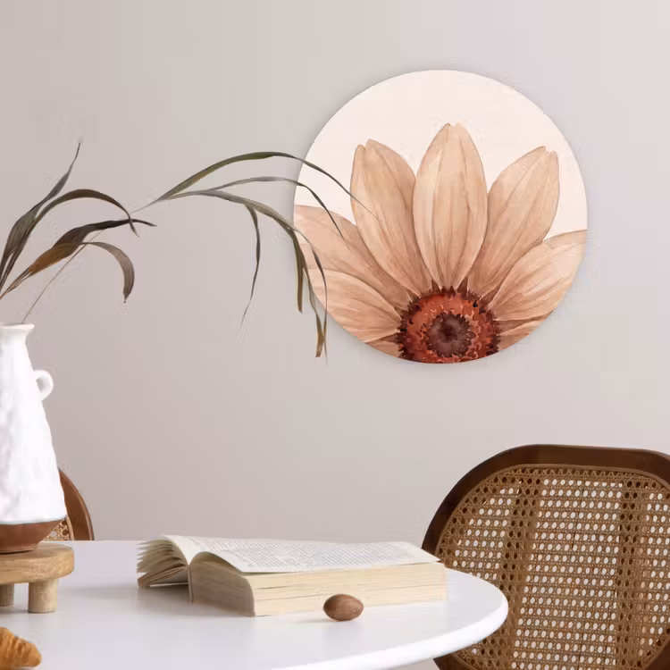 Bloemen - Bloemblad - Natuur - Aquarel - Beige Wandcirkel kunststof plaat 5mm dik klein -sfeer4