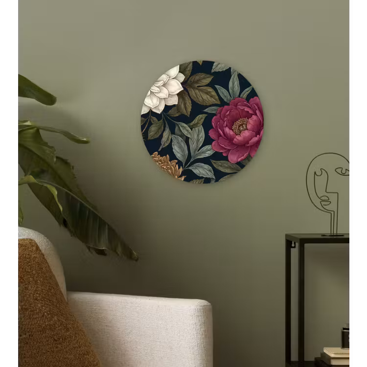 Bloemen - Botanisch - Illustratie - Donker - Vintage Wandcirkel kunststof plaat 5mm dik klein -sfeer3