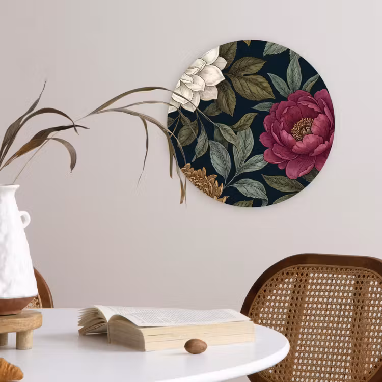 Bloemen - Botanisch - Illustratie - Donker - Vintage Wandcirkel kunststof plaat 5mm dik klein -sfeer4