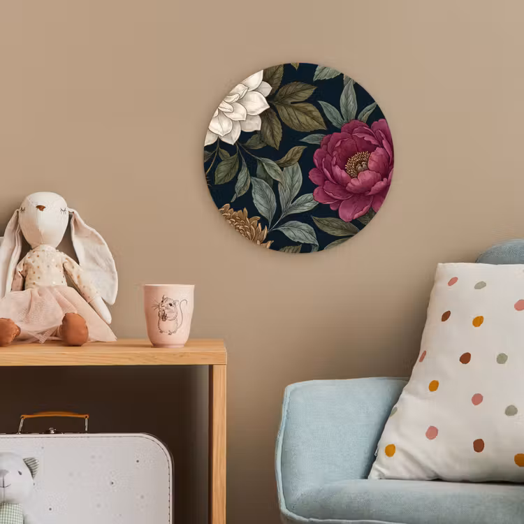 Bloemen - Botanisch - Illustratie - Donker - Vintage Wandcirkel kunststof plaat 5mm dik klein -tsfeer1_kind