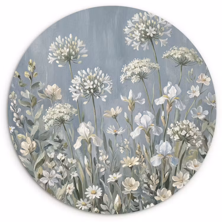 Bloemen - Botanisch - Blauw Wandcirkel kunststof plaat 5mm dik klein -3d