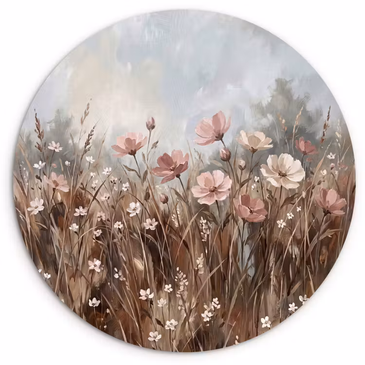 Bloemen - Botanisch - Schilderij - Pastel - Rustiek Wandcirkel kunststof plaat 5mm dik klein -3d