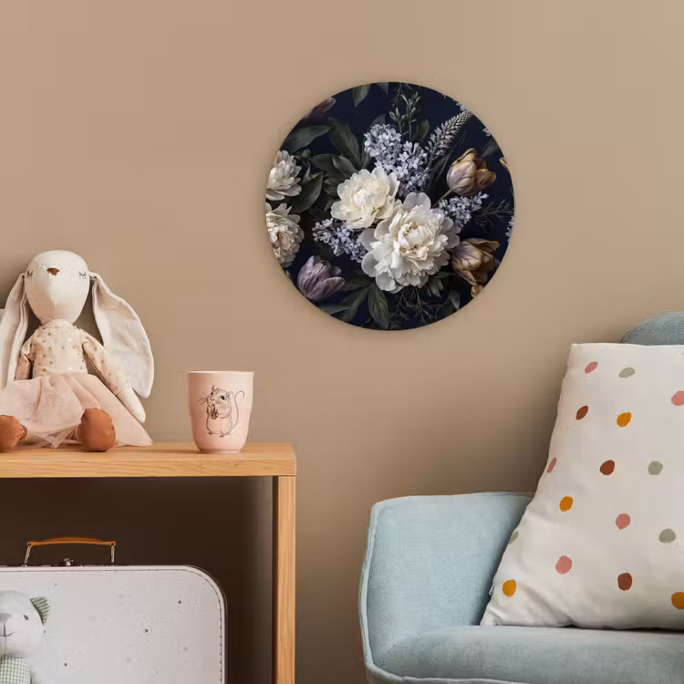 Bloemen - Donker - Elegant - Natuur - Wit Wandcirkel kunststof plaat 5mm dik klein -tsfeer1_kind