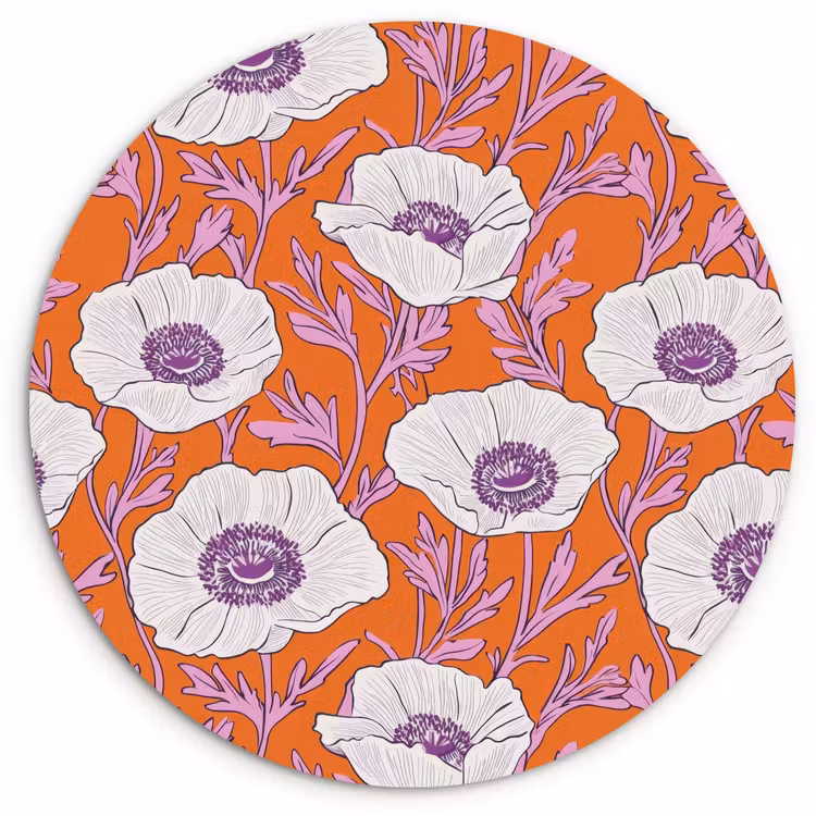 Bloemen - Grafisch - Oranje Wandcirkel kunststof plaat 5mm dik klein 188 -3d