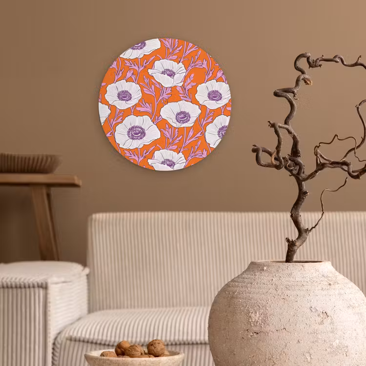 Bloemen - Grafisch - Oranje Wandcirkel kunststof plaat 5mm dik klein 188 -sfeer1