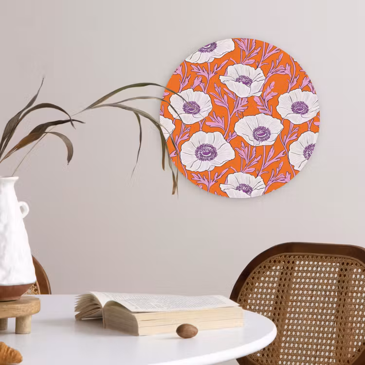 Bloemen - Grafisch - Oranje Wandcirkel kunststof plaat 5mm dik klein 188 -sfeer4