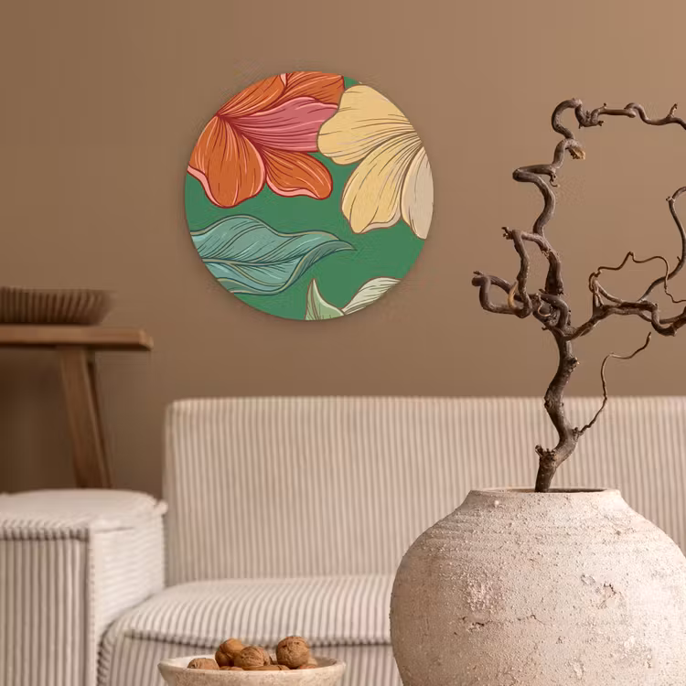 Forexbild Rund - Blumen – Grün – Illustration - Bloemen - Groen - Illustratie Wandcirkel kunststof plaat 5mm dik klein