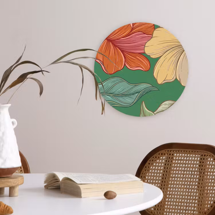 Forexbild Rund - Blumen – Grün – Illustration - Bloemen - Groen - Illustratie Wandcirkel kunststof plaat 5mm dik klein