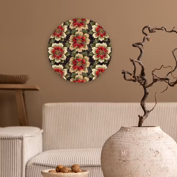 Bloemen - Klassiek - Patroon - Rood Wandcirkel kunststof plaat 5mm dik klein 188 -sfeer1