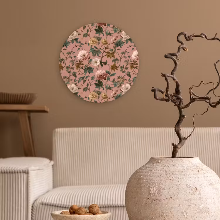 Bloemen - Klassiek - Roze Wandcirkel kunststof plaat 5mm dik klein 188 -sfeer1