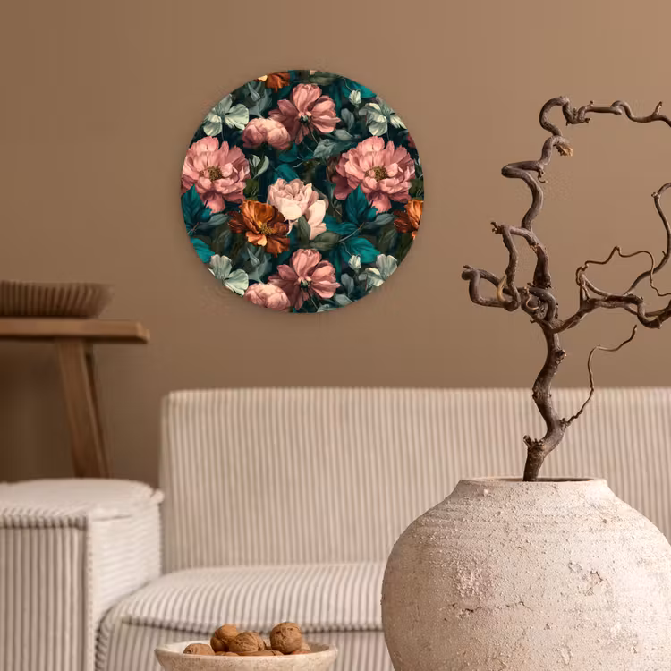 Bloemen - Schilderachtig - Patroon - Roze Wandcirkel kunststof plaat 5mm dik klein 188 -sfeer1