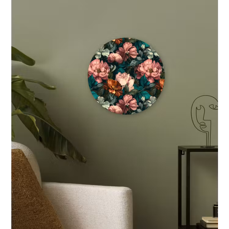 Bloemen - Schilderachtig - Patroon - Roze Wandcirkel kunststof plaat 5mm dik klein 188 -sfeer3