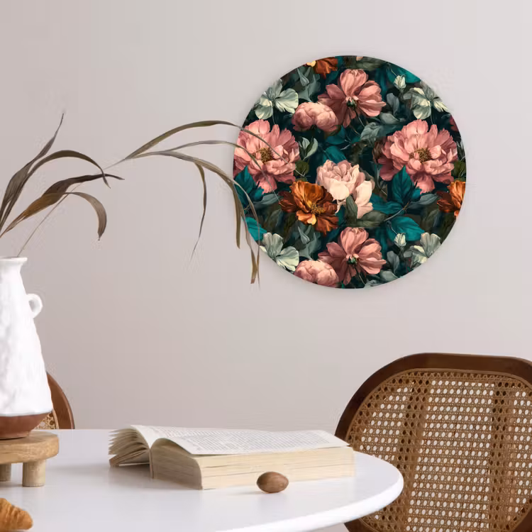 Bloemen - Schilderachtig - Patroon - Roze Wandcirkel kunststof plaat 5mm dik klein 188 -sfeer4