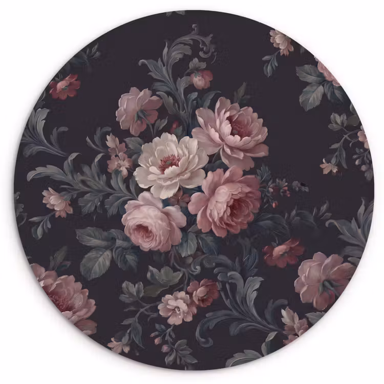 Bloemen - Patroon - Sierlijk - Roze - Donker Wandcirkel kunststof plaat 5mm dik klein -3d