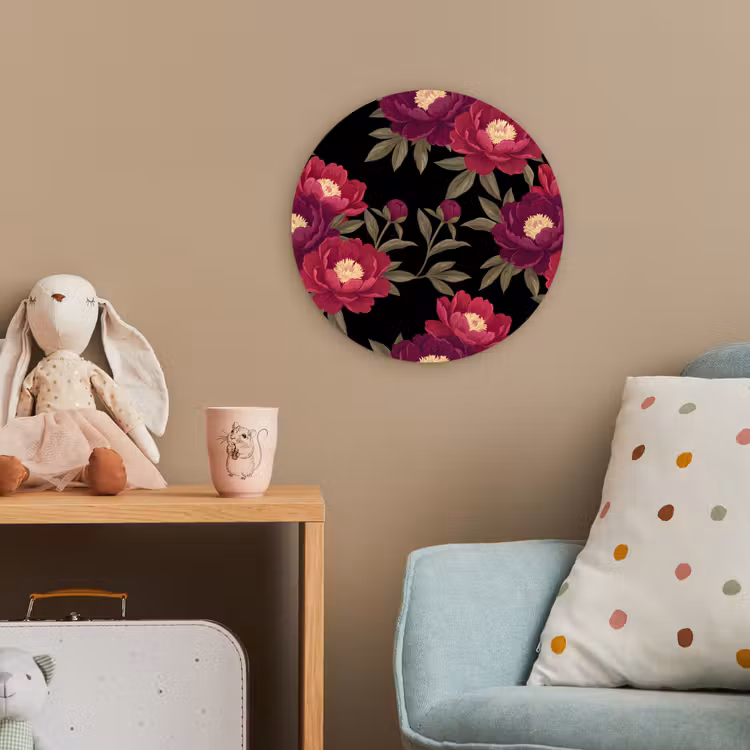 Bloemen - Patroon - Botanisch - Rood - Zwart Wandcirkel kunststof plaat 5mm dik klein -tsfeer1_kind