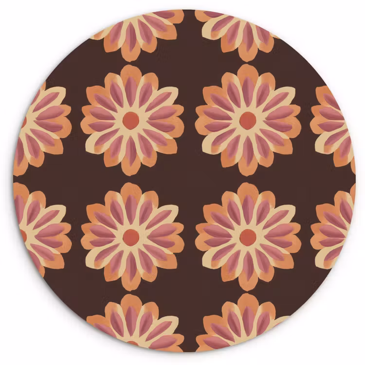 Bloemen - Patroon - Bruin Wandcirkel kunststof plaat 5mm dik klein 188 -3d