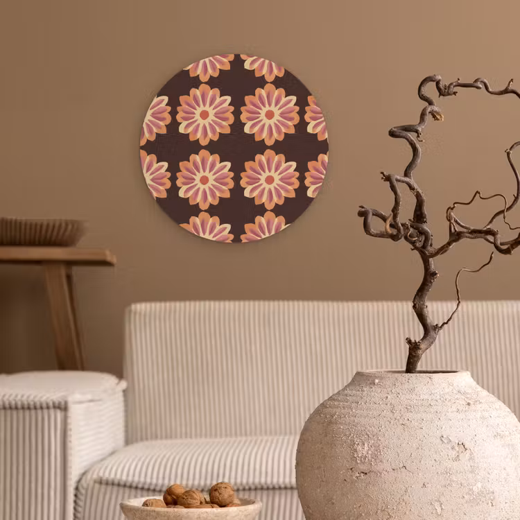 Bloemen - Patroon - Bruin Wandcirkel kunststof plaat 5mm dik klein 188 -sfeer1