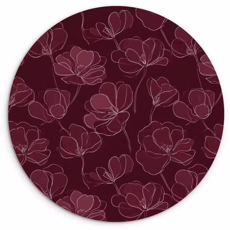 Bloemen - Patroon - Bordeauxrood Wandcirkel kunststof plaat 5mm dik klein 188 -3d