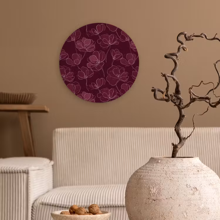 Bloemen - Patroon - Bordeauxrood Wandcirkel kunststof plaat 5mm dik klein 188 -sfeer1