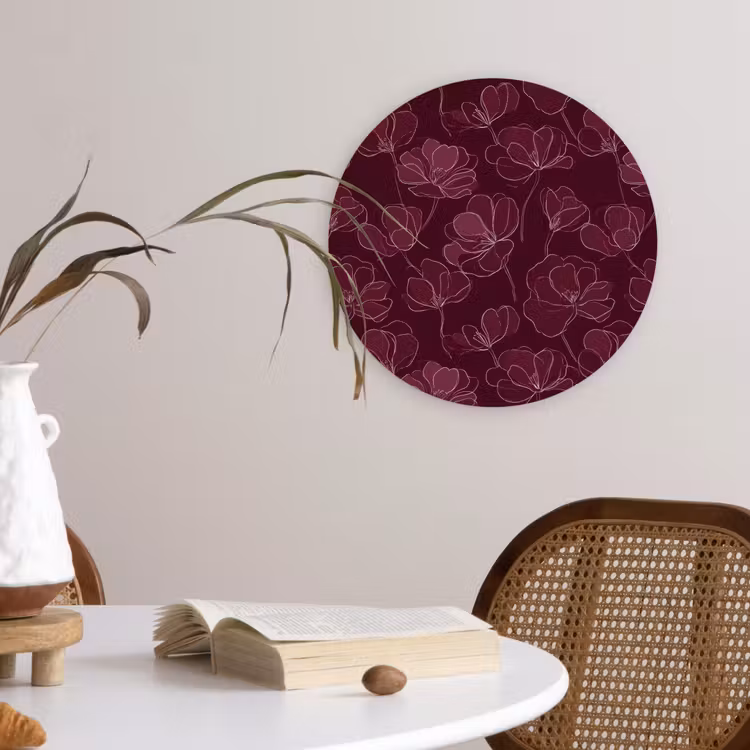 Bloemen - Patroon - Bordeauxrood Wandcirkel kunststof plaat 5mm dik klein 188 -sfeer4