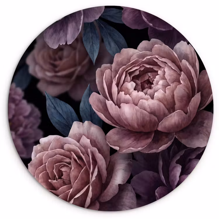 Bloemen - Patroon - Donker - Botanisch - Paars Wandcirkel kunststof plaat 5mm dik klein -3d