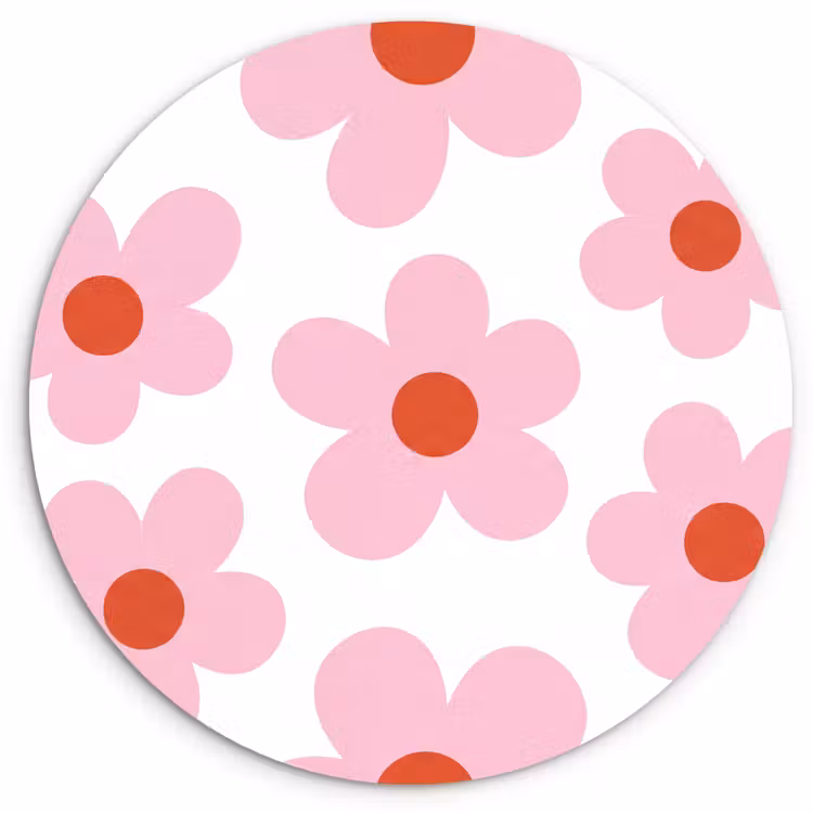 Bloemen - Patroon - Modern - Roze - Wit Wandcirkel kunststof plaat 5mm dik klein -3d